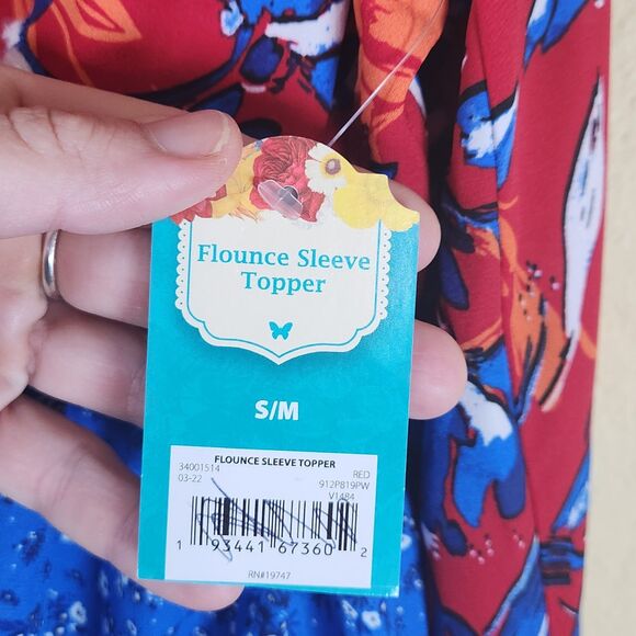 Pioneer Woman Open Cardigan blue red Kimono patriotic Flounce Sleeve S/M NWT - Picture 9 of 10